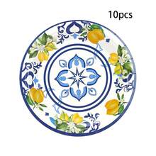 10入/20入/50入/80入 Capri Lemon 派對紙盤餐具用品，藍色瓷磚與黃色檸檬派對餐桌裝飾，夏季柑橘水果紙盤、餐巾紙、紙杯，適用於夏季假期生日、新娘婚前派對裝飾 - 彩色 - 查看 14