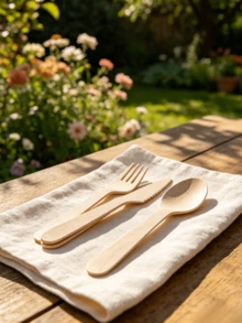 30 Sets Disposable Individually Wrapped Cutlery Set, Birch Wood Material, Includes 30 Forks, 30 Knives, 30 Spoons + 30 Napkins, Portable And Practical, Suitable For Travel, Party, Festival, Theme Party, Gathering And More - Multicolor - View 6