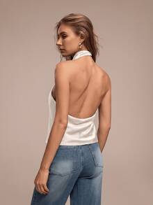 HZXVIC Women's New Solid Color Sexy Backless Halter Neck Blouse, Suitable For Dates, Parties Summer - Beige - View 4