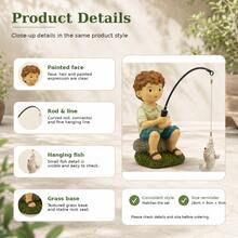1pc Fishing Boy Resin Figurine, Indoor Outdoor Garden Yard Balcony Decor, Cute Desktop Ornament - A - View 6