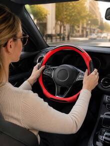 Fashion Stitched Carbon Fiber PU Leather Steering Wheel Cover - 3D Perforated Breathable Grip,Comfortable Grip, Anti-Slip Rubber Inner Ring For 37-38cm Wheels, Universal Fit - Carbon Fiber Splicing - View 5