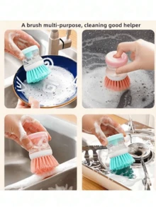 1pc Multi-Functional Automatic Liquid Dispenser Pot Brush, Household & Commercial Kitchen Cleaning Brush - Multicolor - View 6
