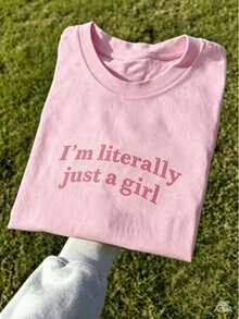 100 Percent Cotton Women's Slogan Print Round Neck Short Sleeve Casual Versatile T-Shirt,Plus Size Women Clothes,Vacation Outfits Women,4th Of July - 粉色 - 查看 10