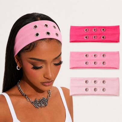 3 Pcs/1 Pc Women's Light Pink, Pink And Pink Fashion Punk Style Sweet Cool Sexy Soft Anti-Slip Elastic Hollow Beach Yoga Sports Knitted Headband, Fashionable Versatile Fairy Flower Hairband, Suitable For Daily, Casual, Party, Work, Vacation, Makeup, Matching Clothes, Spring Hairband, Summer Hairband, Autumn Hairband, Winter Hairband