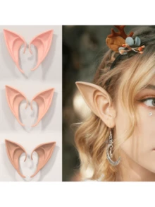 Adult Halloween Cosplay Accessory Kit, Soft Latex Elf Ears With Reusable Vampire Fangs, Realistic Pointed Fairy Ear Prosthetic & Resin Denture Teeth, Gothic Horror Style Masquerade Party Dress-Up Styling Prop For Themed Event - Multicolor - View 3