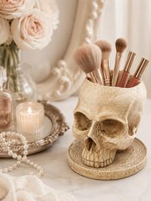 Skull Makeup Brush Holder, Gothic Vanity Organizer, Halloween Desk Decor Cup For Cosmetic Brushes, Eyeliner, Pens, Bathroom Countertop, Dressing Table, Bedroom & Office Decor - Multiple Models - View 3