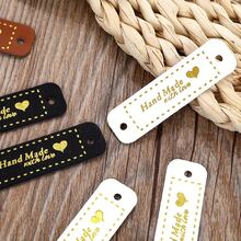 3/9/18/27/36/42Pcs Heart Shaped Handmade PU Labels, Faux Leather Sew-On Labels, Knitted Decorative Accessories With Holes For DIY Hand Sewing, Crochet, Knitting Hat Decoration - Multicolor - View 3
