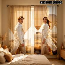 2pcs Personalized Custom Curtains, 2 Photo Custom Curtains, Home Decor, Wedding Gift, Birthday Gift, Anniversary Gift, Pet, Rod Pocket Design, Good Light Transmission, Suitable For All Seasons, Decorative Curtains, 160gsm - 2 Pieces In Multiple Colors - View 7