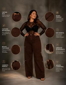 Women's Wide Leg Plus Size Jeans - High Quality - Coffee Brown - View 8