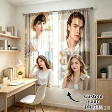 2pcs Personalized Custom Curtains, 4 Photos Custom Curtains, Home Decor, Wedding Gift, Birthday Gift, Anniversary Gift, Pet, Rod Pocket Design, Good Transparency, Suitable For All Seasons, Decorative Curtains, 160gsm - 2pcs Multicolor - View 2