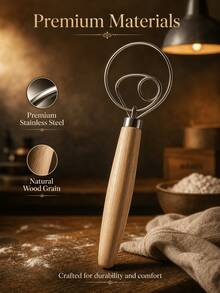 SMEGGEMS 1pc Stainless Steel Manual Dough Mixer - Handheld Flour Whisk With Wooden Handle, Baking Tool, Non-Stick Bread And Pastry Making, No Electricity Required, Compact Kitchen Gadget, Durable Cookware, Dough Mixer - View 7