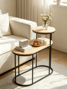 1pc Oval Multi-Layered Side Table, Storage Cabinet For Sofa Gaps, Simple Household Iron Floor Storage Corner Table. - Multicolor - View 8