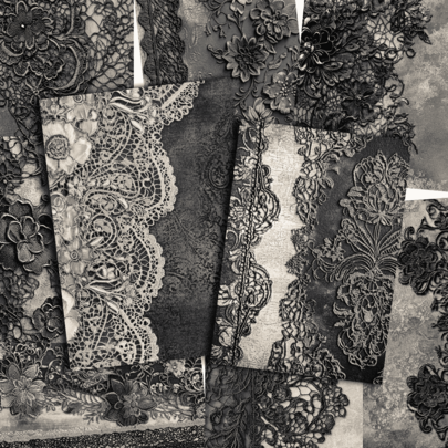 12pcs Vintage Gothic Lace Texture Style Scrapbook Journal Collage Paper A5 Size Handmade Paper Background Decorative 2D Flat