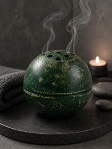 1pc Wabi-Sabi Style Round Hollow Stone Texture Incense Burner, Multi-Hole Spherical Aromatherapy Burner, 2 Colors Sandstone Dark Green, Yoga Meditation Healing Tea Room Decor Fragrance Gift - Stone Ball Incense Burner - View 5