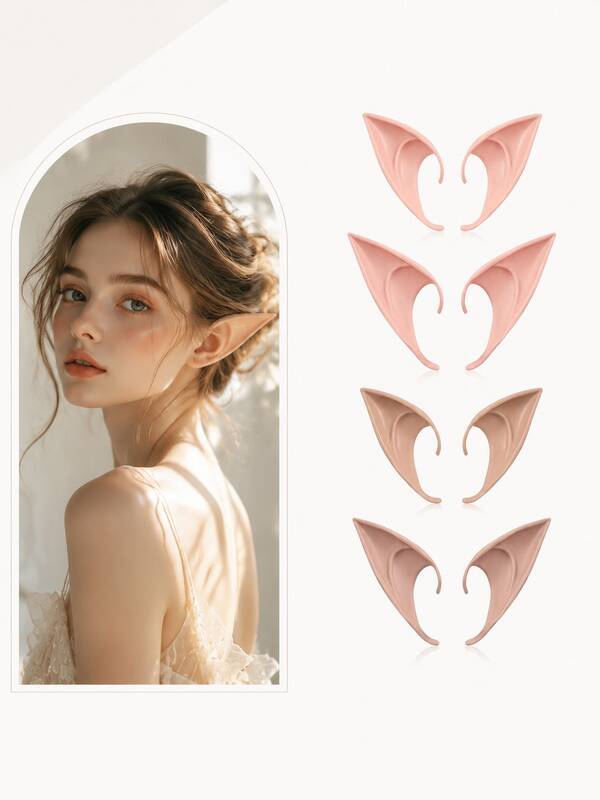 Orejas de Elfo de Látex para Cosplay, Orejas de Hada Amigables con la Piel, Decoración de Halloween y Festividades, Accesorio de Disfraz de Carnaval, 4 Pares de Orejas de Elfo Falsas en Rosa Nude, Puntas de Oreja Realistas para Niñas y Mujeres, Ideal para Cosplay, Halloween, Navidad, Fiesta Renacentista y Disfraces