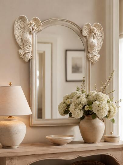 Elegant Sleeping Angel Resin Wall Decor, Heart-Shaped Wing Door Frame Sculpture, Vintage Aesthetic Wall Ornament, Suitable For Mirrors And Door Frames, Romantic Bedroom And Entryway Decoration, Thoughtful Gift For Believers, Decorative Piece Adding Soft Atmosphere To Cozy Neutral-Toned Home Spaces