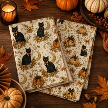 2 buah Lap Dapur Motif Kucing Hitam, , dan Pita Warna Krem Putih untuk Halloween, Gaya Pedesaan Vintage, Cocok untuk Dekorasi Liburan, Penataan Meja, dan Penggunaan di Dapur Rumah. - Putih - View 2