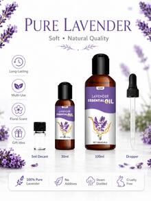 Óleo Essencial de Lavanda 100% Puro, 3 Tamanhos 100ml 30ml 10ml, Adequado para Difusores, Pedras Difusoras, Umidificadores, Velas, Quarto, Carro, Sala, Banheiro, Decoração de Casa, Suave e Fresco, Sem Álcool - óleo essencial de lavanda - Visão 9