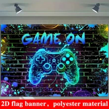 2D Plat 1 pièce Bannière de fond de jeu électronique - Décoration murale en polyester néon brillant pour gamer, convient pour l'anniversaire, la soirée de jeu, l'arcade - Décoration multifonctionnelle pour la chambre et le jardin, toile de fond de photographie thème de jeu sans électricité - Convient pour les occasions générales et divers festivals - 1 - Voir 6