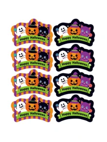 40/80pcs Halloween Pumpkin Ghost Stickers Labels Self-Adhesive For Envelope Sealing, Party Gift Decoration, Halloween Trick Or Treat, School Party - Multicolor - View 1