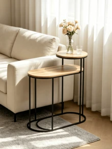 1pc Oval Multi-Layered Side Table, Storage Cabinet For Sofa Gaps, Simple Household Iron Floor Storage Corner Table. - Multicolor - View 1