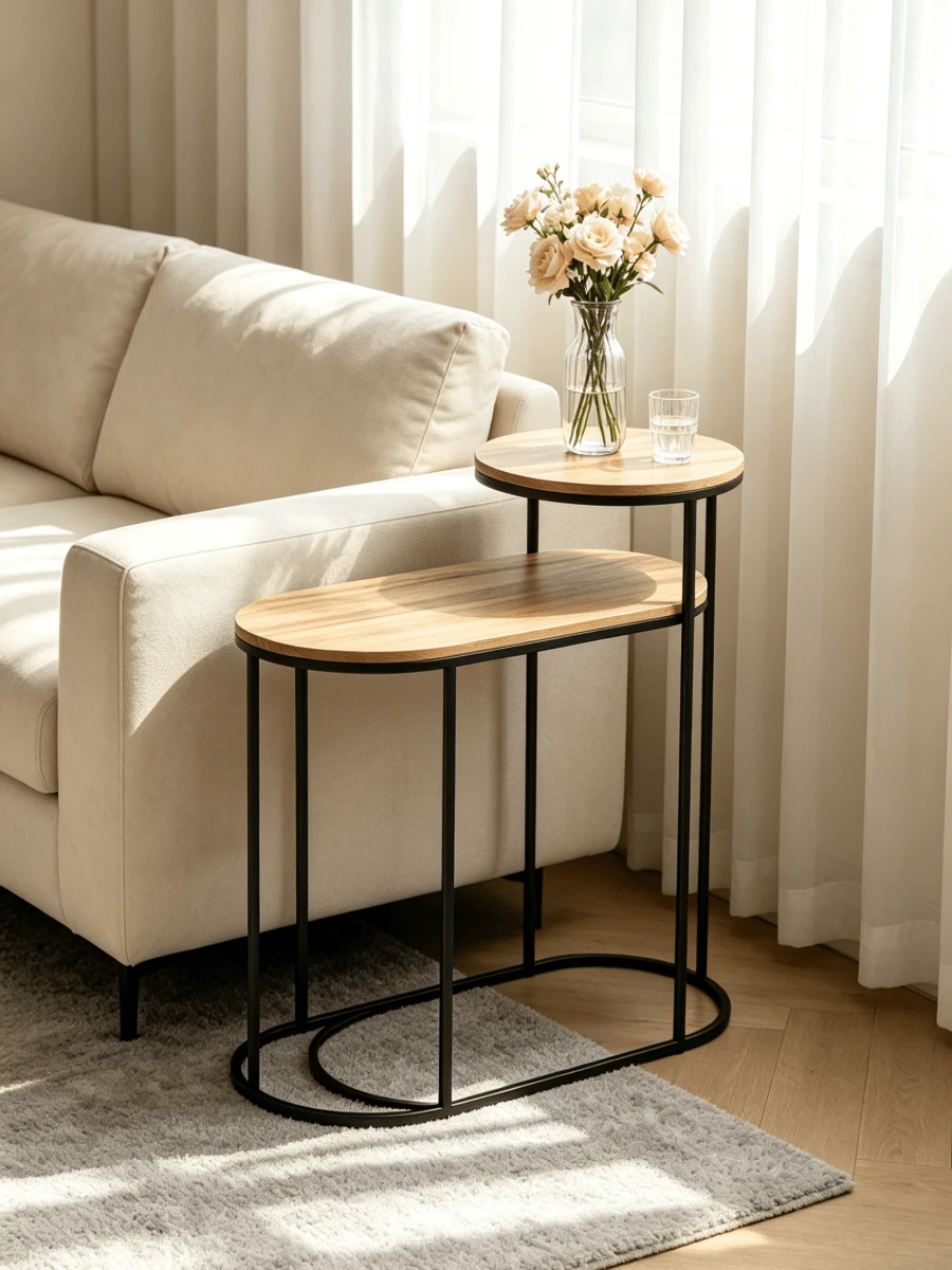 1pc Oval Multi-Layered Side Table, Storage Cabinet For Sofa Gaps, Simple Household Iron Floor Storage Corner Table. - Multicolor - View 1