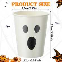 10pcs/30pcs/50pcs Halloween White Ghost Face Paper Cups (9oz) Horror Theme Paper Cups, Suitable For Hot Or Cold Drinks, Perfect For Halloween Parties, Day Of The Dead Celebrations And Birthday Parties To Serve Coffee, Juice Or Snacks - Multicolor - View 2