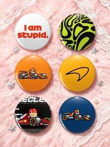1pc/6pcs 4.4cm F1 Racing Pixel Art Button Pin Badge, Race Car Themed Brooch Pins, Decor Accessories For Clothes Backpack Lanyard Holiday Gift, Back To School Gift - Multicolor - View 1