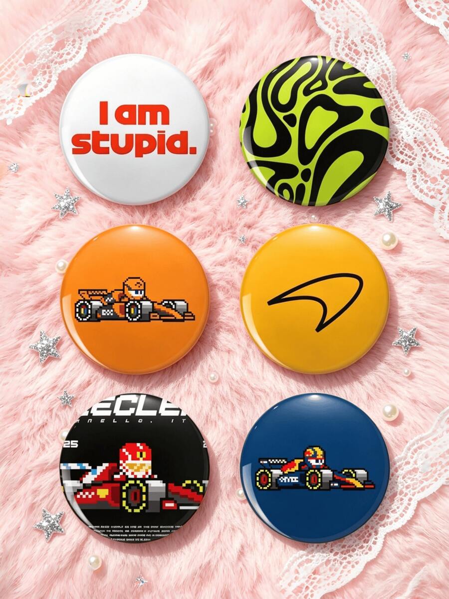 1pc/6pcs 4.4cm F1 Racing Pixel Art Button Pin Badge, Race Car Themed Brooch Pins, Decor Accessories For Clothes Backpack Lanyard Holiday Gift, Back To School Gift - Multicolor - View 1