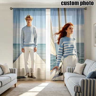 2pcs Personalized Custom Curtains, 2 Photo Custom Curtains, Home Decor, Wedding Gift, Birthday Gift, Anniversary Gift, Pet, Rod Pocket Design, Good Light Transmission, Suitable For All Seasons, Decorative Curtains