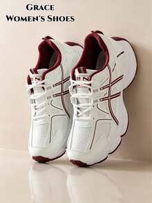 2026 Spring/Autumn New Thick Sole Platform Sneakers, Designed For Petite Women, Multiple Styles Available, Casual Fashion, White Thick Sole - Red - View 7