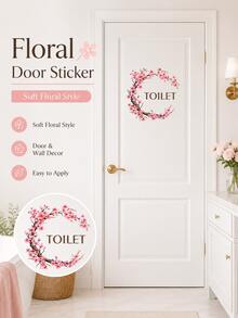 3pcs Creative Pink Floral Branch Door Stickers, Self-Adhesive Flower Wall Decals For Bathroom, Living Room, Entryway Home Decor - Painted Branches and Flowers - View 2