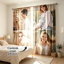 2pcs Personalized Custom Curtains, 4 Photos Custom Curtains, Home Decor, Wedding Gift, Birthday Gift, Anniversary Gift, Pet, Rod Pocket Design, Good Transparency, Suitable For All Seasons, Decorative Curtains, 160gsm - 2pcs Multicolor - View 8