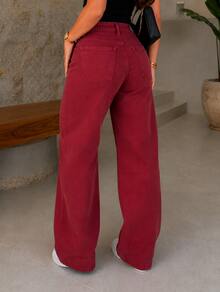 Women's Wide Leg Jeans, High Waist, Tailored Style, Luxurious And Comfortable, Functional Pockets, Shapes The Silhouette, Premium Outfits, New Release, Official BNB Store - 焦紅色 - 查看 6