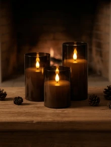 1/2/3 piezas Velas parpadeantes, sin llama, alimentadas por batería, con control remoto, función de temporizador, adecuadas para el hogar, la granja, el baño - negro - Ver 4