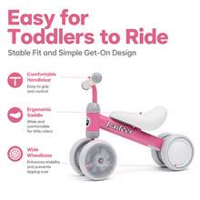 Balance Bike 1 Year Old – 4-Wheel Toddler Bike With Light-Up Wheels & Stable Steel Frame, Fun Toddler Outdoor Toys For Indoor Outdoor Play, Perfect As 1 Year Old Boy Gifts, Baby Toys 1 Year Old & 1st Birthday Girl Gifts.Pink - Pink - View 4