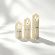 1pc Flameless Flickering Cross Ivory White LED Candle, Battery Operated, Suitable For Dining Table, Fireplace, Wedding, Party, Home, And Other Occasions. (Battery Included) - Cross Ivory White - View 2