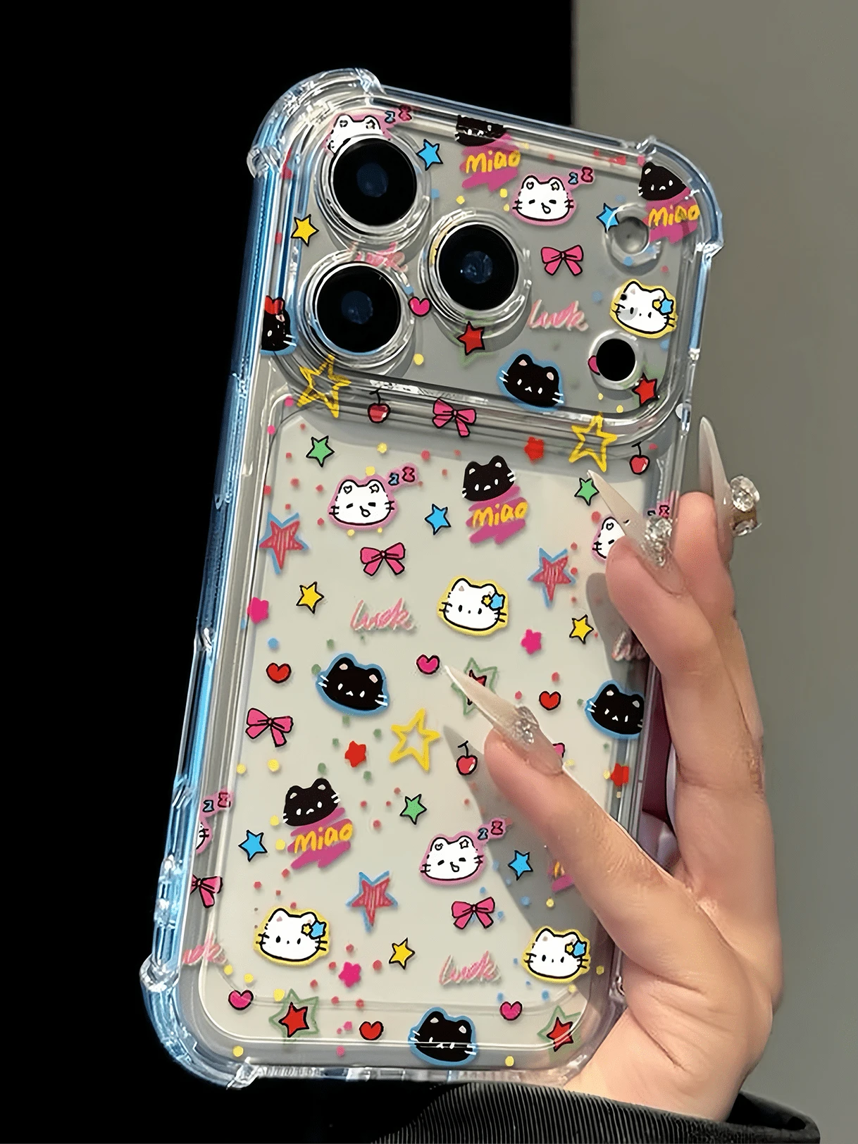 Cute Cartoon Cat Pattern Transparent Four-Corner Anti-Drop Phone Case, Compatible With IPhone 17 16 15 14 13 12 11 Pro Plus Pro Max Series Phone Models - Clear - View 1