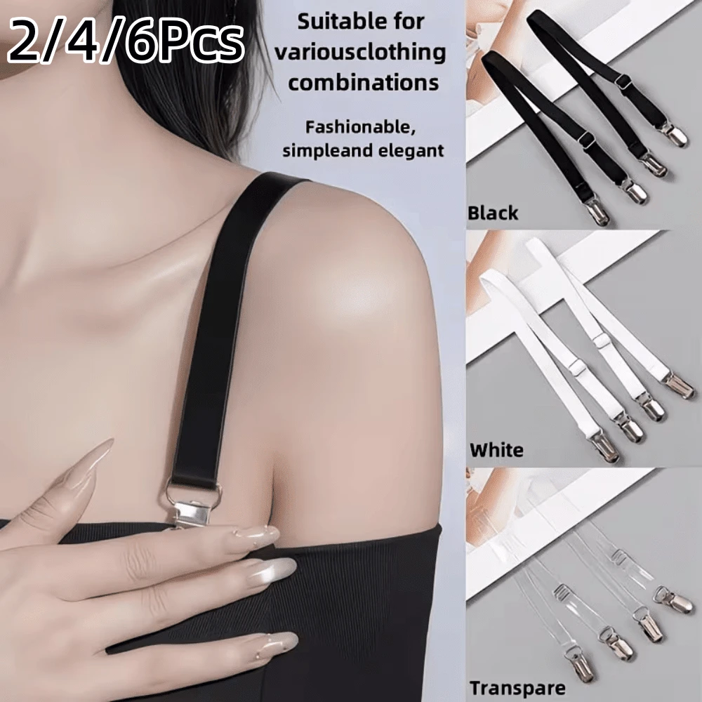 2/4/6Pcs Adjustable Buckle Shoulder Straps, 3 Colors Available: White, Black, Transparent, Suitable For Lingerie, Camisole And Clothing Anti-Slip Elastic Replacement Extension Straps, Tablecloth Fixing Elastic Bands, Duckbill Buckle Replacement Extension Straps - Multicolor - View 1