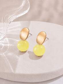 1 Pair Minimalist Round Bead Pendant Earrings, Jewelry Accessory For Women, Party Gift, Birthday Gift - Yellow - View 2