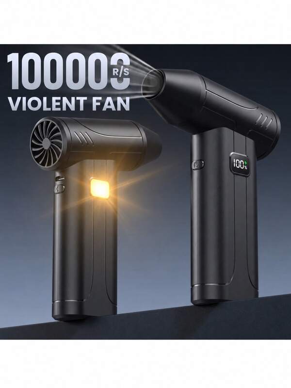 100,000 RPM Ultra-Powerful Portable Turbo Fan, 200g Thrust 52m/S High Speed, Type-C Fast Charging, Brushless Design, Cooling For Car, Dryer, Keyboard, Computer, Outdoor Camping, Compact & Extremely Strong Wind