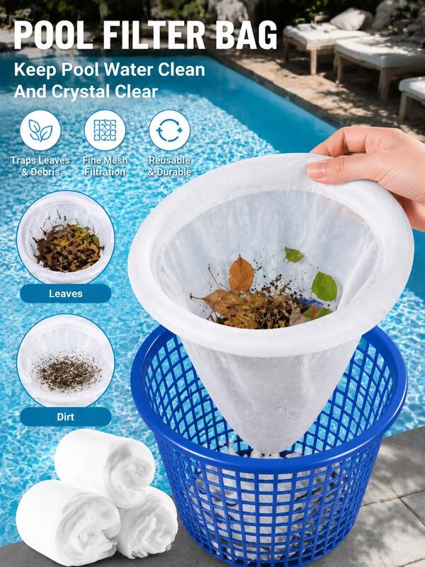10 piezas Bolsas de filtro para piscina para skimmers y aspiradoras de piscina - Tela compuesta, aptas para piscinas enterradas/sobre el suelo, atrapan escombros y pequeñas partículas, accesorios de piscina, filtros de piscina, mantenimiento de piscina