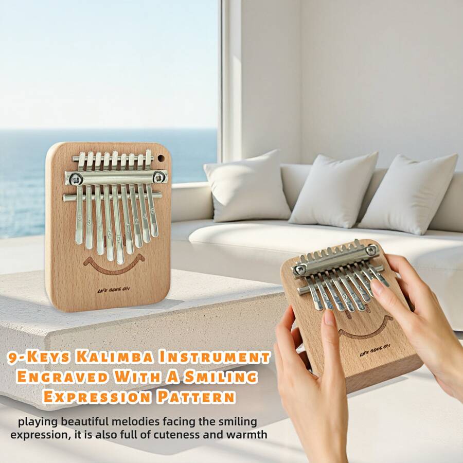 Smile Pattern 9-Tone Thumb Piano, Wooden Kalimba, Pre-Tuned, Portable Handheld Performance, Suitable For Beginners/Party Performance/Also A Great Gift For Family And Friends - Apricot - View 1