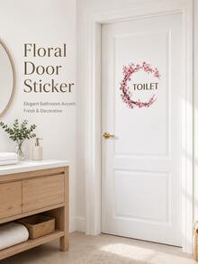 3pcs Creative Pink Floral Branch Door Stickers, Self-Adhesive Flower Wall Decals For Bathroom, Living Room, Entryway Home Decor - Painted Branches and Flowers - View 3