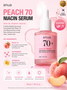 Anua Peach 70 Niacinamide Serum 30ml / Brightening Hydrating Face Serum/Daily Clean Beauty (1.01 Fl. Oz.) - 單選 - 查看 1