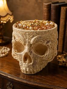 Caja de almacenamiento de joyas de resina con estilo gótico, bandeja de joyas con calavera vintage, organizador de escritorio, adecuado para anillos, pendientes, collares, llaves, tocador, dormitorio, entrada, estantería, dormitorio, decoración de fiesta de Halloween, regalo de decoración del hogar bohemio gótico, adecuado para mujeres y niñas - nuevo producto - Ver 6