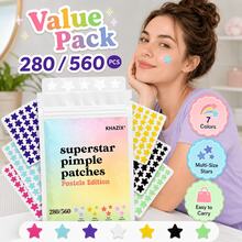 280/560 piezas Nuevos parches de acné de hidrocoloide de 7 colores con diseño de estrella, pegatinas correctoras faciales súper estrella, parches faciales lindos para volver a la escuela, adecuados para decoración facial en fiestas, pegatinas multifuncionales DIY para álbumes de recortes, sin fragancia, sin conservantes, adecuados para todo tipo de piel, diseño de estrella lindo en varios colores, adecuados para todos - Estrella - Ver 3
