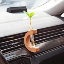 新款 C 型車用花架 車飾香氛實木中控台水培玻璃花瓶 車內裝飾 - A - 查看 2