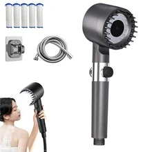 5-In-1 Handheld Shower |   Pressure Boosting, Chlorine & Hard Filtration, ON/OFF Control, Adjustable Spray Modes, Hair & Skin Massage |   Universal Interface, 5ft Hose, 6 Elements, No-Drill Bracket |   Comfortable Massage Bath - Grey - View 10
