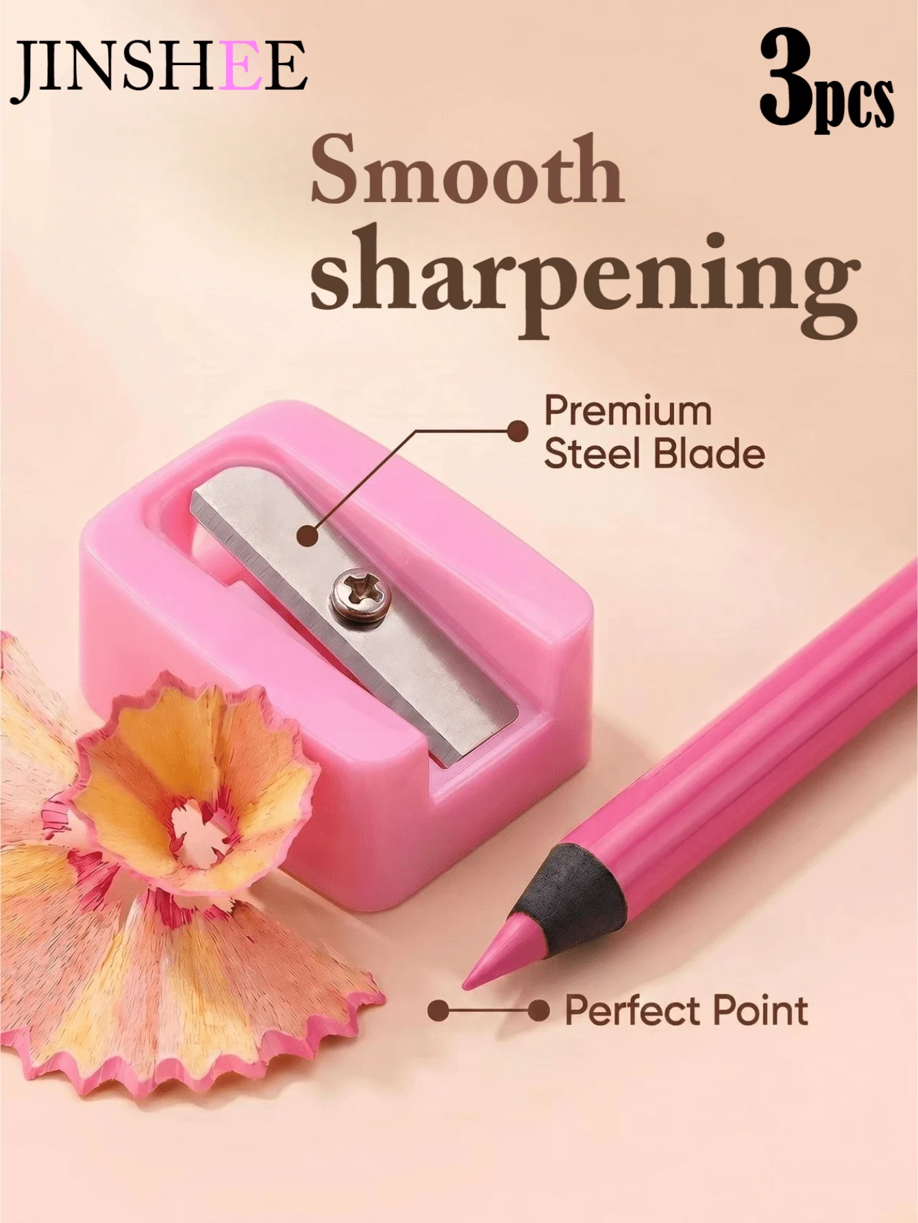 JINSHEE-Mini Polisher, Eyebrow Pencil, Eyeliner Pencil, Brow & Lip Liner, Beauty Sharpener, Convenient Beauty Tools For Makeup Enthusiasts - Pink - View 1